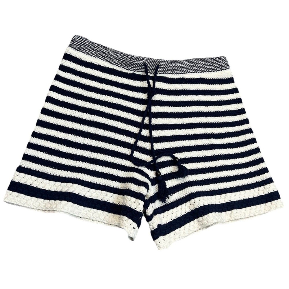 House Of Harlow Striped Shorts Navy white‎ crochet Drawstring Waist NWOT Large